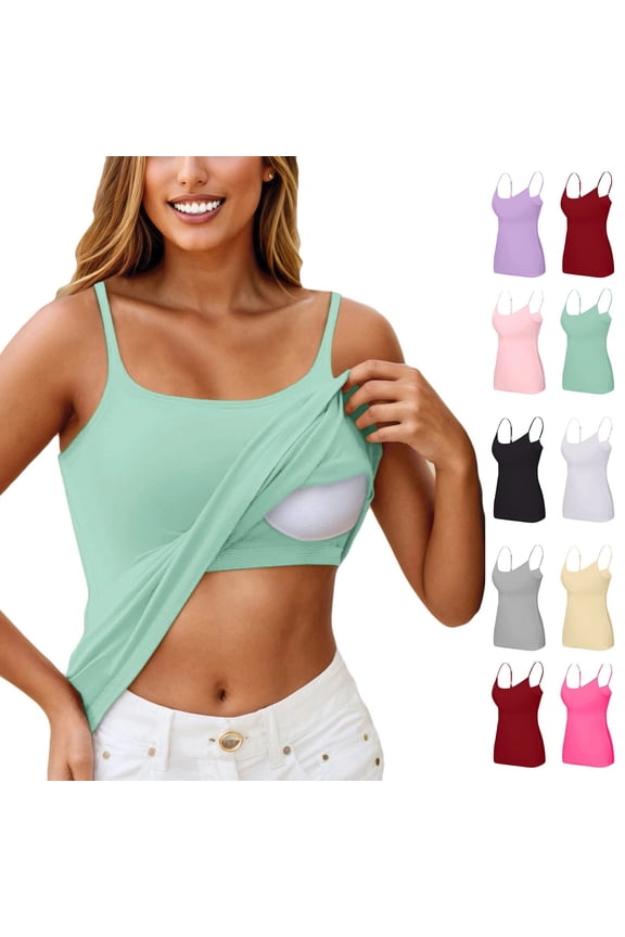 Women's Shelf Bra Camisole Tops, Adjustable Spaghetti Strap Cami Tank, Cotton Undershirts , #06 Mint Green S