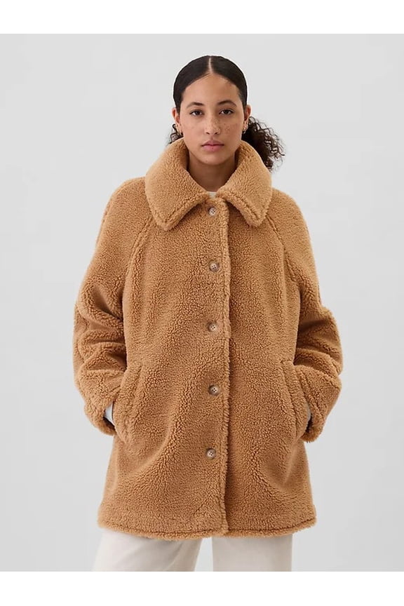 Womens Sherpa Coat Jacket Size XL  Cozy Fleece Knit, Button Front, Oversized Fit