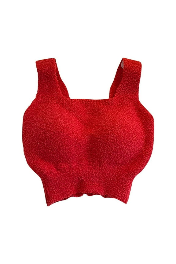 Women's Sherpa Fleece Bras Sexy Fuzzy Warm Padded Crop Tank Top Winter Thickened Soft Stretchy Everyday for Daily Winter Spring