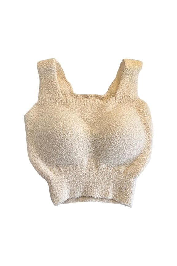 Women's Sherpa Fleece Bras Sexy Fuzzy Warm Padded Crop Tank Top Winter Thickened Soft Stretchy Everyday for Daily Winter Spring