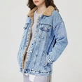 thumbnail image 1 of Women's Sherpa Fleece Denim Jakcets Casual Button Up Long-sleeved Solid Color Denim Coat Jacket, 1 of 8