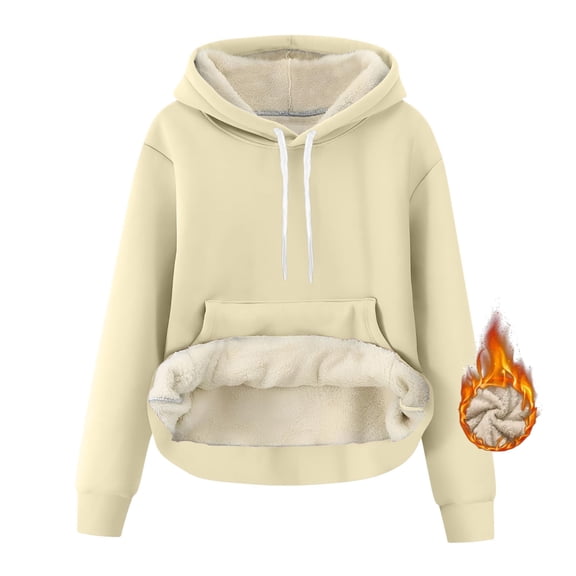 Women's Sherpa Fleece Hoodies Lined Pullover Fluffy Winter Warm Sweatshirts Solid Color Hooded Sweatshirt with Kangaroo Pocket