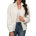 thumbnail image 1 of Women's Sherpa Fleece Jacket Faux Plush Long Sleeve Casual Zip up Bomber Coat Winter Warm Outerwear, 1 of 7