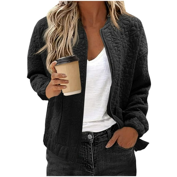 Women's Sherpa Fleece Jacket Long Sleeve Faux Fuzzy Casual Zip Up Bomber Coat With Pocket