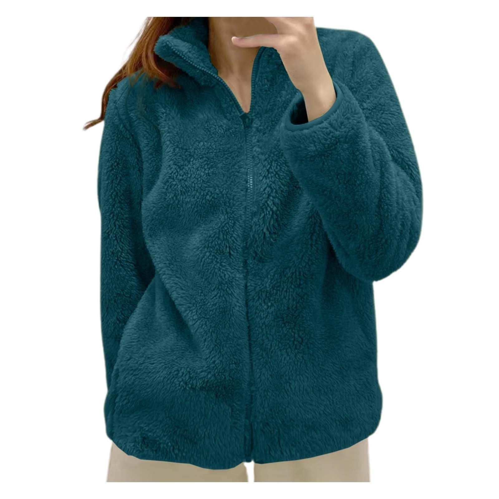 Women's Sherpa Fleece Jacket, Stand Collar Zip Front Plush Lined