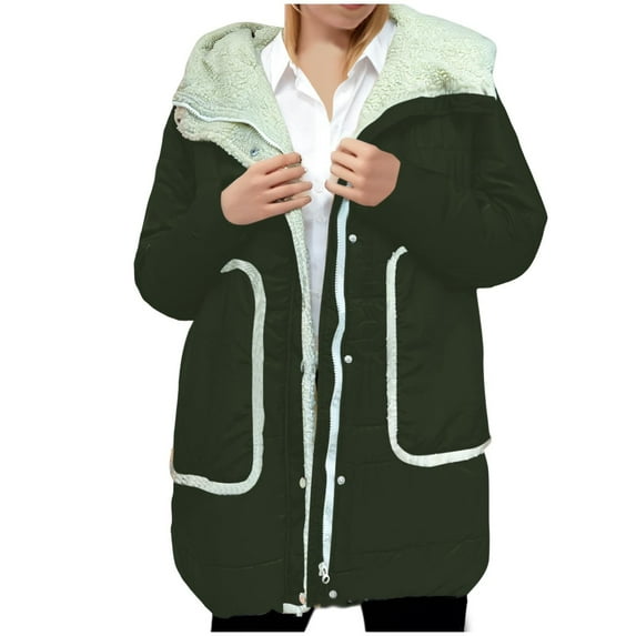 Women's Sherpa Fleece Lined Coat with Belt Winter Warm Cotton Mid Long Faux Fur Hooded Jacket Zip Up Hoodie Overcoat (2XL, Army Green)