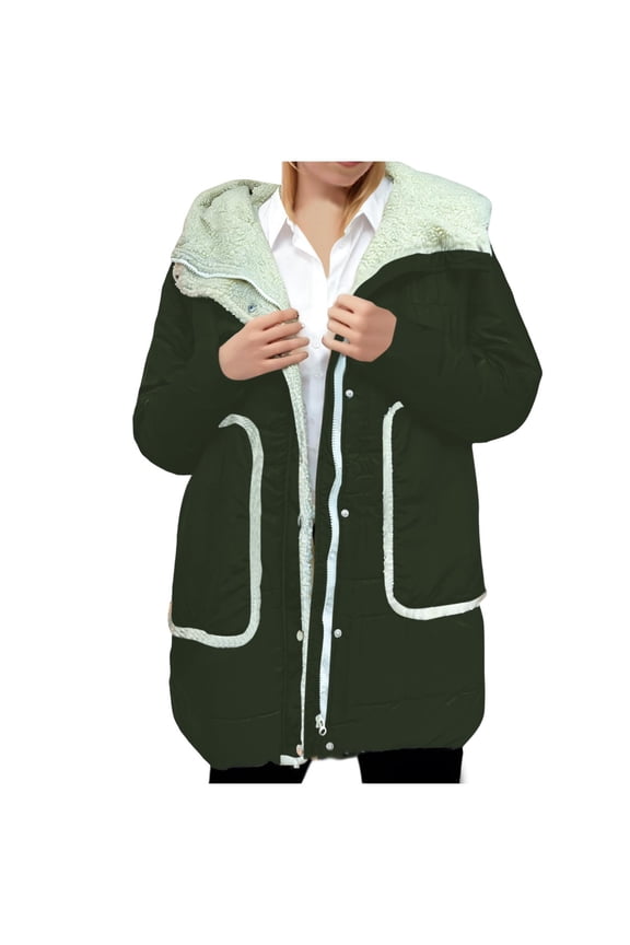 Women's Sherpa Fleece Lined Coat with Belt Winter Warm Cotton Mid Long Faux Fur Hooded Jacket Zip Up Hoodie Overcoat (L, Army Green)