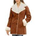 thumbnail image 1 of Women's Sherpa Fleece Lined Jacket Winter Warm Suede Coat Thicken Lapel Overcoat Button Outerwear with Pockets, 1 of 6