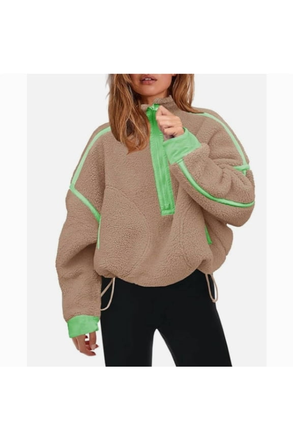 Women’s Sherpa Fleece Sweatshirt with Half Zip Oversized Pullover Soft Warm Furry