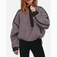 thumbnail image 1 of Women’s Sherpa Fleece Sweatshirt with Half Zip Oversized Pullover Soft Warm Furry, 1 of 4