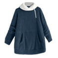 thumbnail image 1 of Women's Sherpa Fleece Tunic Tops with Pocket Fuzzy Warm Winter 1/4 Zip Pullover Loose Colorblock Sweater Pajamas (M, Navy), 1 of 7