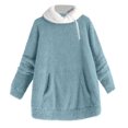 thumbnail image 1 of Women's Sherpa Fleece Tunic Tops with Pocket Fuzzy Warm Winter 1/4 Zip Pullover Loose Colorblock Sweater Pajamas (XL, Light Blue), 1 of 7