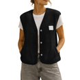thumbnail image 1 of Women's Sherpa Fleece Vest V Neck Button Down Sleeveless Gilet with Pockets Loose Fit Casual Cozy Warm Layering Outerwear Fall Winter Black, 1 of 8
