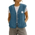 thumbnail image 1 of Women's Sherpa Fleece Vest V Neck Button Down Sleeveless Gilet with Pockets Loose Fit Casual Cozy Warm Layering Outerwear Fall Winter Blue, 1 of 8