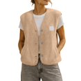 thumbnail image 1 of Women's Sherpa Fleece Vest V Neck Button Down Sleeveless Gilet with Pockets Loose Fit Casual Cozy Warm Layering Outerwear Fall Winter Khaki, 1 of 8