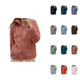 thumbnail image 1 of Women's Sherpa Zip-Up Jacket â High Neck, Long Sleeve, Solid Color Cozy Outerwear Without Hood, 1 of 4