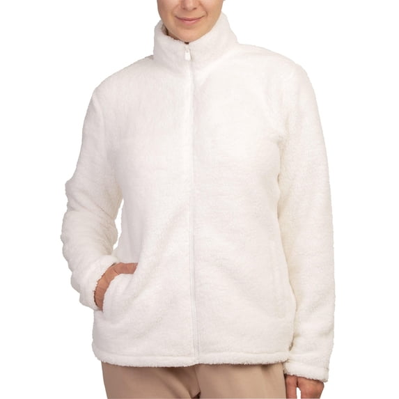 Women's Sherpa Fleece Zip Up Jacket S, Ivory
