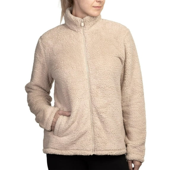 Women's Sherpa Fleece Zip Up Jacket XL, Sand