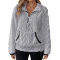 thumbnail image 1 of Women's Sherpa Fuzzy Fleece Pullover Sweatshirt Quarter Zip Lapel Winter Warm Cozy Sweaters with Kangaroo Pockets, 1 of 6