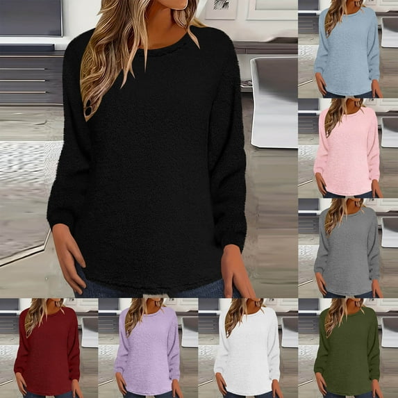 Women's Sherpa Fuzzy Sweatshirt Cozy Fleece Pullover Tops Casual Loose Soft Loungewear Fall Trendy Clothes