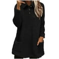 thumbnail image 1 of Women's Sherpa Fuzzy Sweatshirt Fleece Long Collared Sweater Soft Cozy Pullover Winter Warm Loungewear Tops, L Black, 1 of 6