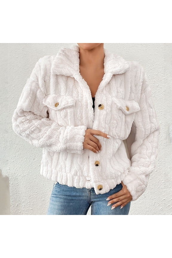 Women's Sherpa Jacket Fleece Button Up Jacket Plush Fluffy Cardigan Coat Beige XL