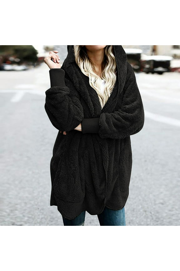 Women's Sherpa Jacket Fuzzy Fleece Open Front Hooded Cardigan for Women Fluffy Winter Coats Outerwear with Pockets Lined Warm Sweatshirts