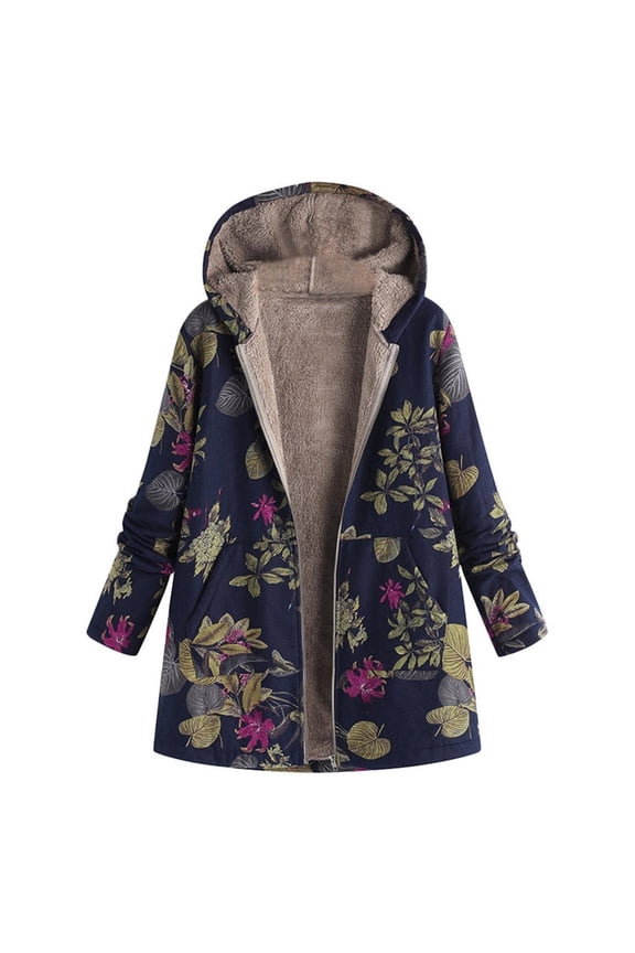 Women's Sherpa Jacket Lightweight Fleece Lined Warm Winter Hooded Coat Long Sleeve Fuzzy Fleece Outerwear Oversize Navy XXXXL