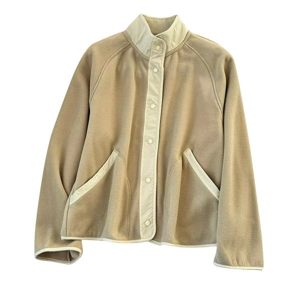 Women's Sherpa Jackets Oversized Fleece Cardigan Fashion Stand Collar Button Coat Versatile Warm Fuzzy Casual Raglan Jacket With Pockets 2025 Winter Trendy Outerwears