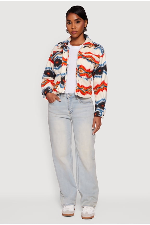 Women's Sherpa Lined Aztec Pattern Fleece Jacket