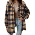 thumbnail image 1 of Women's Sherpa Lined Flannel Shirt Jacket Cotton Plaid Fleece Button Down Long Sleeve Jackets with Hood for Women, 1 of 4