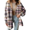 thumbnail image 1 of Women's Sherpa Lined Flannel Shirt Jacket Cotton Plaid Fleece Button Down Long Sleeve Jackets with Hood for Women, 1 of 3