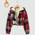 thumbnail image 1 of Women's Sherpa Lined Flannel Shirt Jacket Cotton Plaid Fleece Jackets with Hood for Women Red XL, 1 of 7