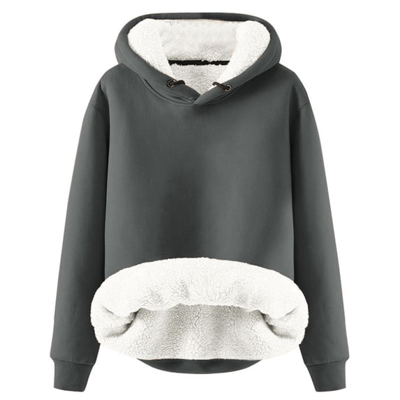 Women's Sherpa Lined Hoodie Autumn Winter Pullover Hoodies Solid Color Velvet Hoodie Lady,Thicken Wool Lined Hoodies,Pullover Hooded Sweatshirt