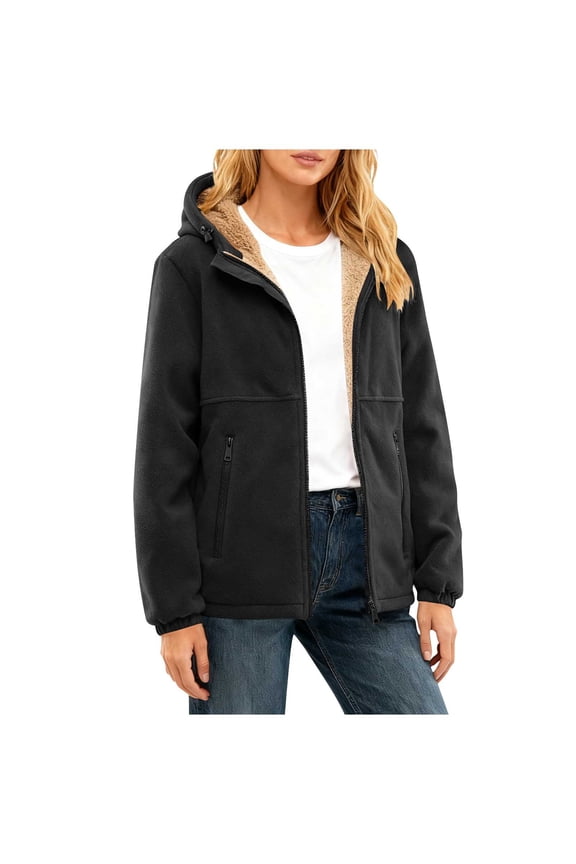 Women's Sherpa Lined Hoodie Jacket Winter Warm Heavy Weight Zip Up Hooded Sweatshirt Thick Fleece Coats (4XL, Black)