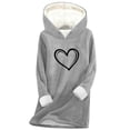 thumbnail image 1 of Women's Sherpa Lined Hoodies Cute Heart Printed Sweatshirts Long Sleeve Casual Fleece Sweater Oversized Fuzzy Tops (2XL, Gray), 1 of 3