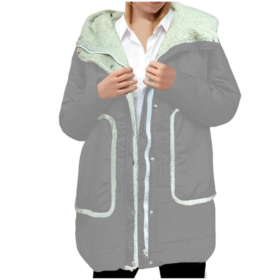 Women's Sherpa Lined Jackets Casual Puffer Hooded Cardigan Padded Long Sleeve Dressy Button Down Faux Suede Anorak Coat (M, Silver)