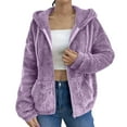 thumbnail image 1 of Women's Sherpa Lined Jackets Fleece Full Zip Hoodies Baggy Long Sleeve Drawstring Hood Coats Fluffy Warm Outfits (M, Purple), 1 of 8