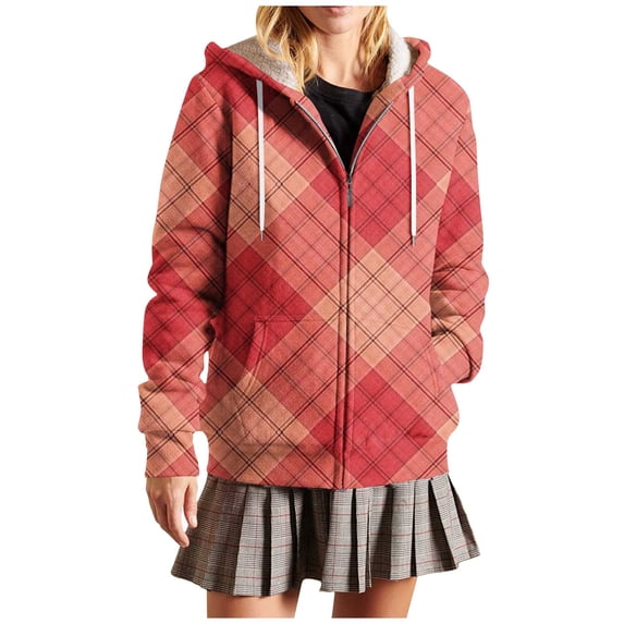 Women's Sherpa Lined Plaid Shacket - Full-Zip Hooded Flannel Jacket, Cozy Berber Lined Fall Winter Outerwear with Multiple Pockets