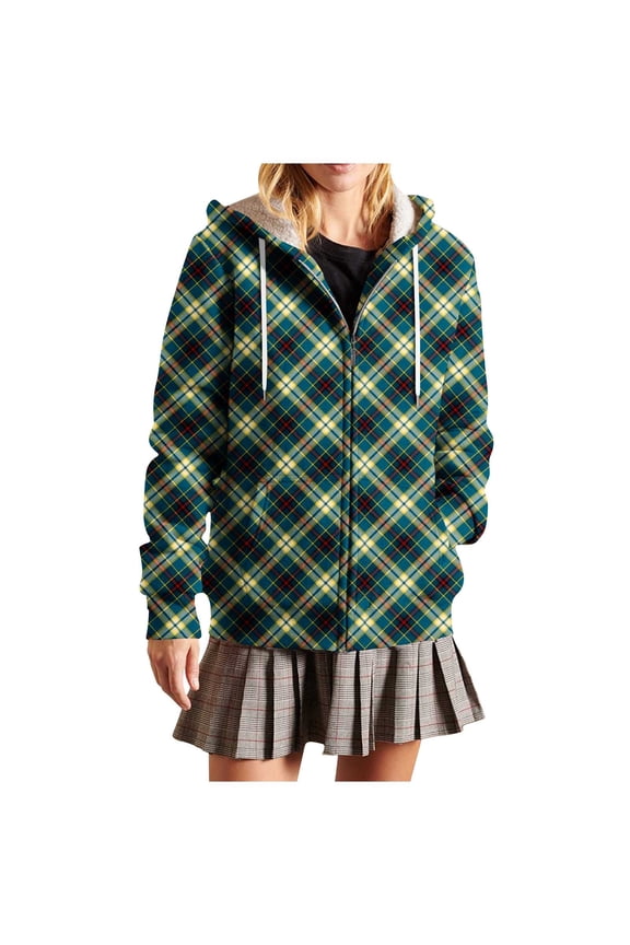 Women's Sherpa Lined Plaid Shacket - Full-Zip Hooded Flannel Jacket, Cozy Berber Lined Fall Winter Outerwear with Multiple Pockets