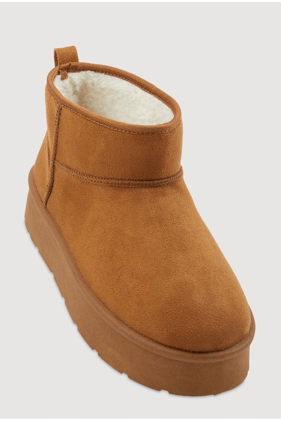 Women's Sherpa Lined Pull Tab Faux Suede Platform Ankle Boots