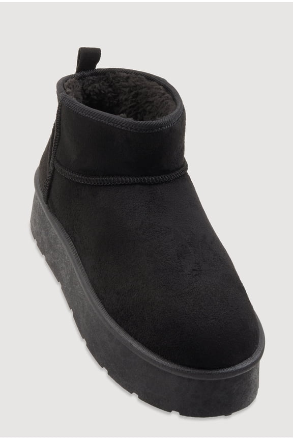 Women's Sherpa Lined Pull Tab Faux Suede Platform Ankle Boots