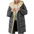 thumbnail image 1 of Women's Sherpa Lined Quilted Jacket Thicken Fleece Zip Up Button Hooded Parka Coats with Pockets Fuzzy Thermal Winter Long Puffer Jackets Solid Color Fashion Coat 2025, 1 of 5