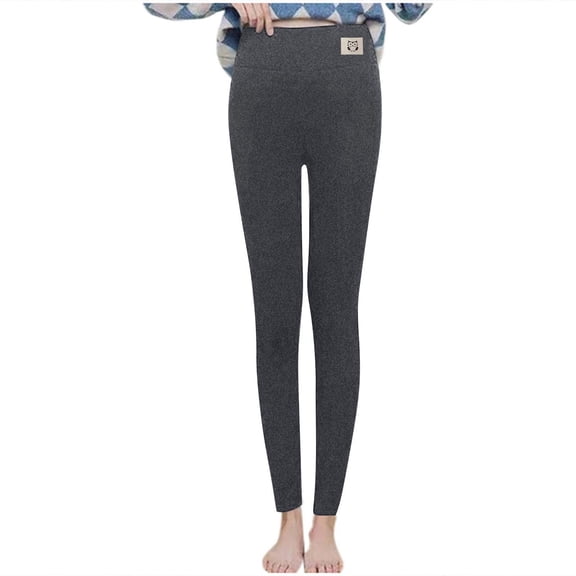 Women's Sherpa Lined Solid Leggings Base Layer Elastic Waist Slim Pants Gray XL