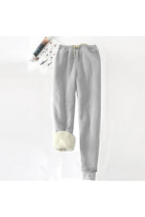 Women's Sherpa Lined Sweatpants Winter Warm Athletic Sweatpants Elastic Drawstring Joggers Fleece Pants Plus Size