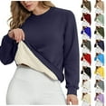 thumbnail image 1 of Women's Sherpa Lined Sweatshirts Warm Winter Fleece Crewneck Pullover Thermal Casual Soft Long Sleeve Thick Tops Khaki M, 1 of 8