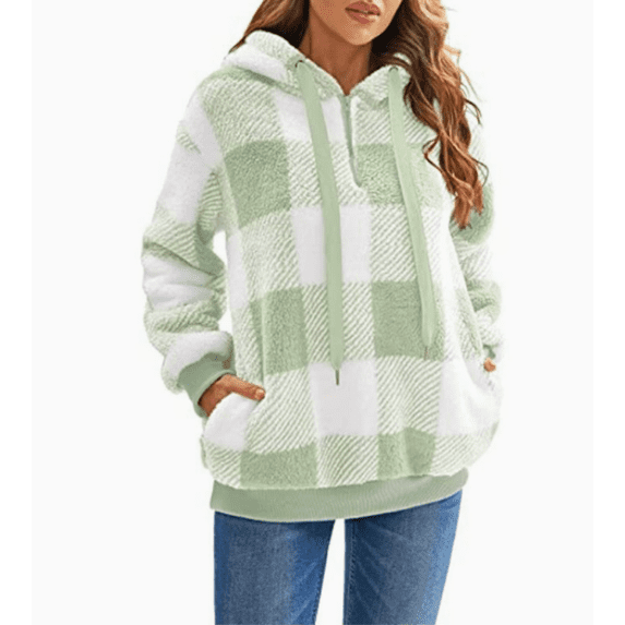 Women's Sherpa Pullover Sweatshirt Faux Fleece Quarter Zip Hoodie Double Fuzzy Hoodies with Pockets