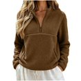 thumbnail image 1 of Women's Sherpa Quarter Zip Sweatshirt, Long Sleeve Fuzzy Pullover Top with Side Pockets for Casual Wear, 1 of 7