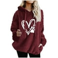 thumbnail image 1 of Women's Sherpa Sweatshirts Velvet Lined Warm Soft Long Sleeve Hoodies Fleece Cute Print Loose Comfortable Sweatshirt Wine XL, 1 of 6
