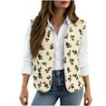 thumbnail image 1 of Women's Sherpa Vest Sleeveless Button Down Floral Print Open Front Fuzzy Gilet Outerwear Fall Winter Warm Cozy Loose Fit Jacket, 1 of 7